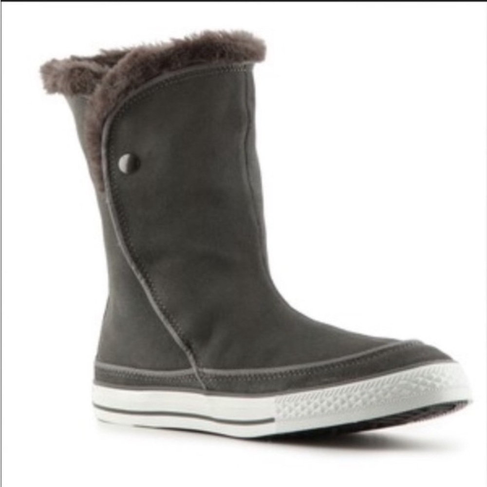 Converse All Star Chuck Taylor Beverly Boot Gray Suede Fur Lined Mid Cal…